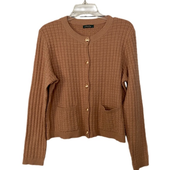 OfeefaN Amazon Waffle Knit Cardigan Old Money Minimalist Parisian Chic Size L - Picture 1 of 11